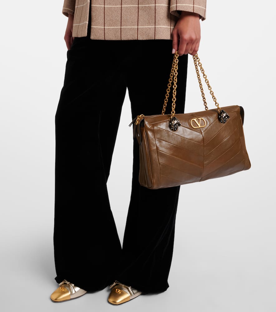 Valentino Growl Medium Leather Tote Bag In Brown