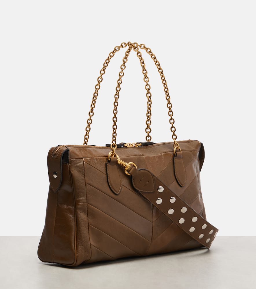 Valentino Growl Medium Leather Tote Bag In Brown