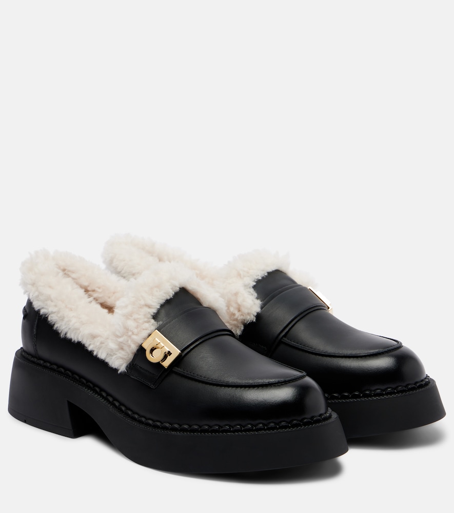 Ferragamo Caminia shearling-trimmed leather loafers