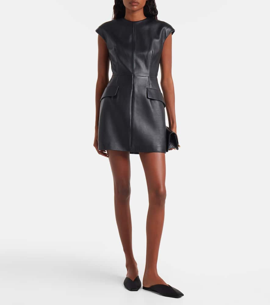 Sportmax Short Lambskin Leather Dress With Zip Closure And Front Pockets In Black