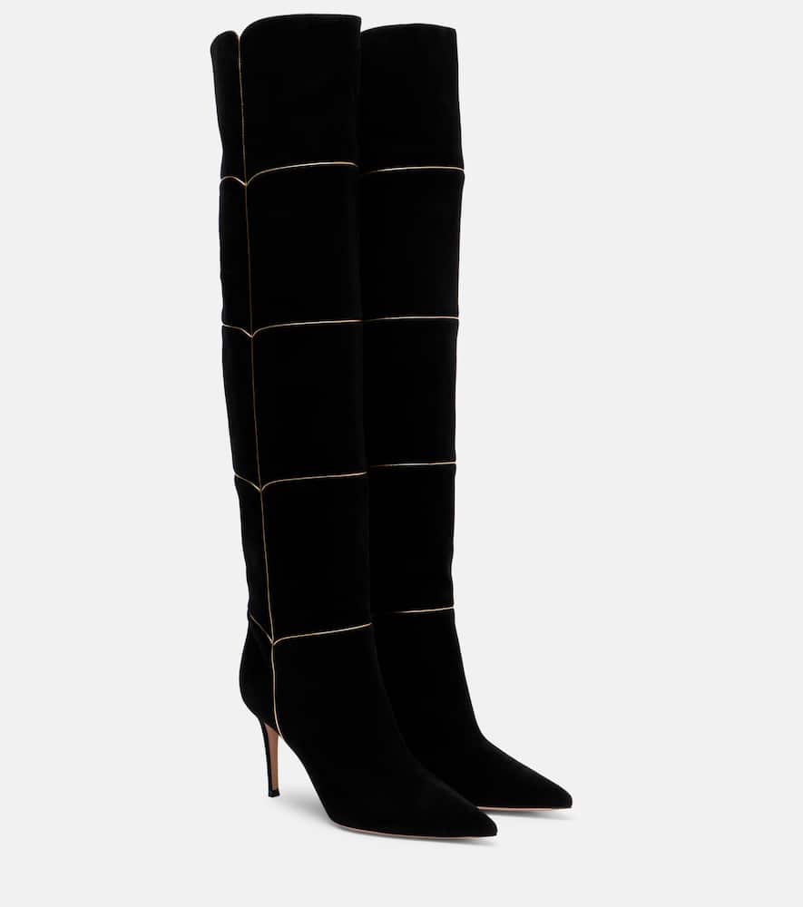 Gianvito Rossi Clarice 85 Metallic Leather-trimmed Suede Over-the-knee Boots In Black