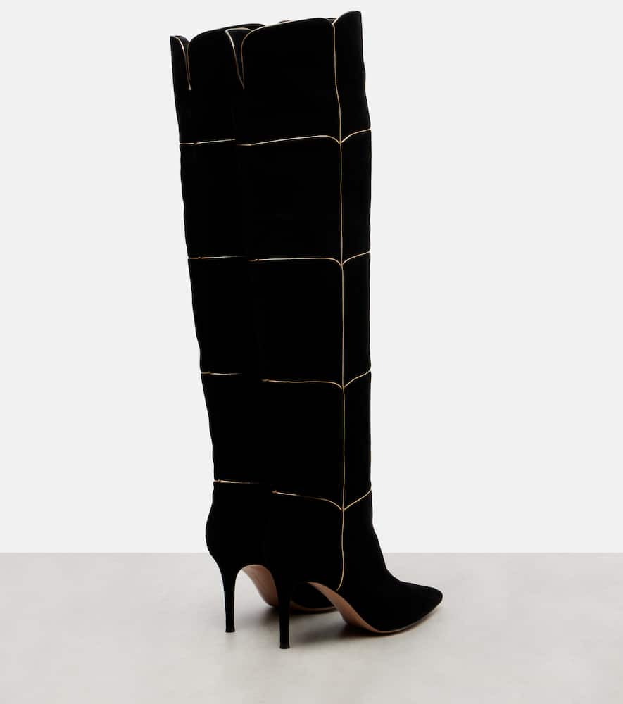 Gianvito Rossi Clarice 85 Metallic Leather-trimmed Suede Over-the-knee Boots In Black