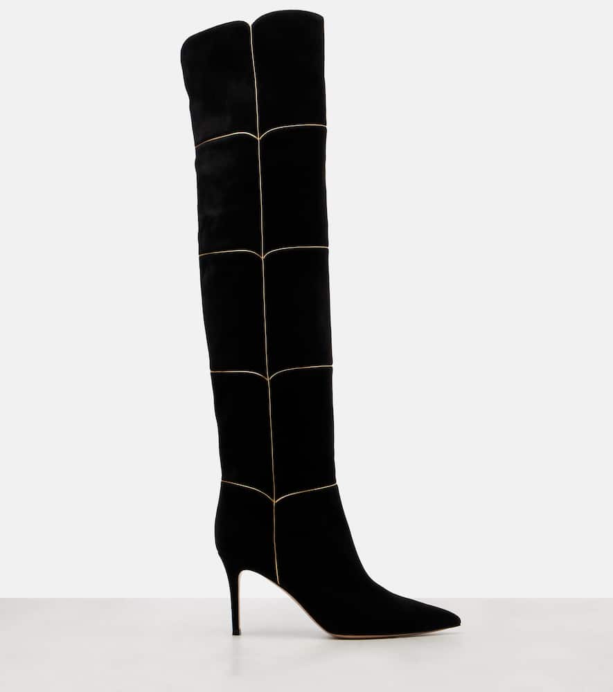 Gianvito Rossi Clarice 85 Metallic Leather-trimmed Suede Over-the-knee Boots In Black