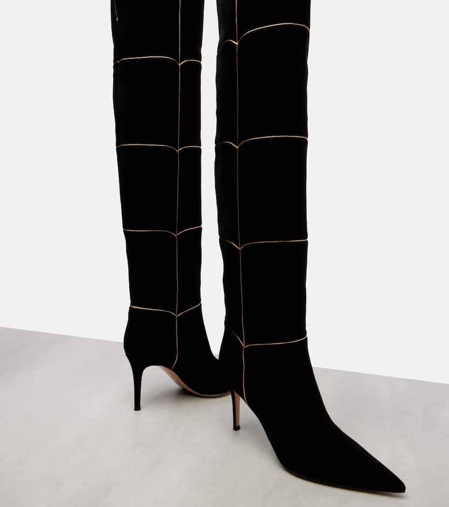 Gianvito Rossi Clarice 85 Metallic Leather-trimmed Suede Over-the-knee Boots In Black