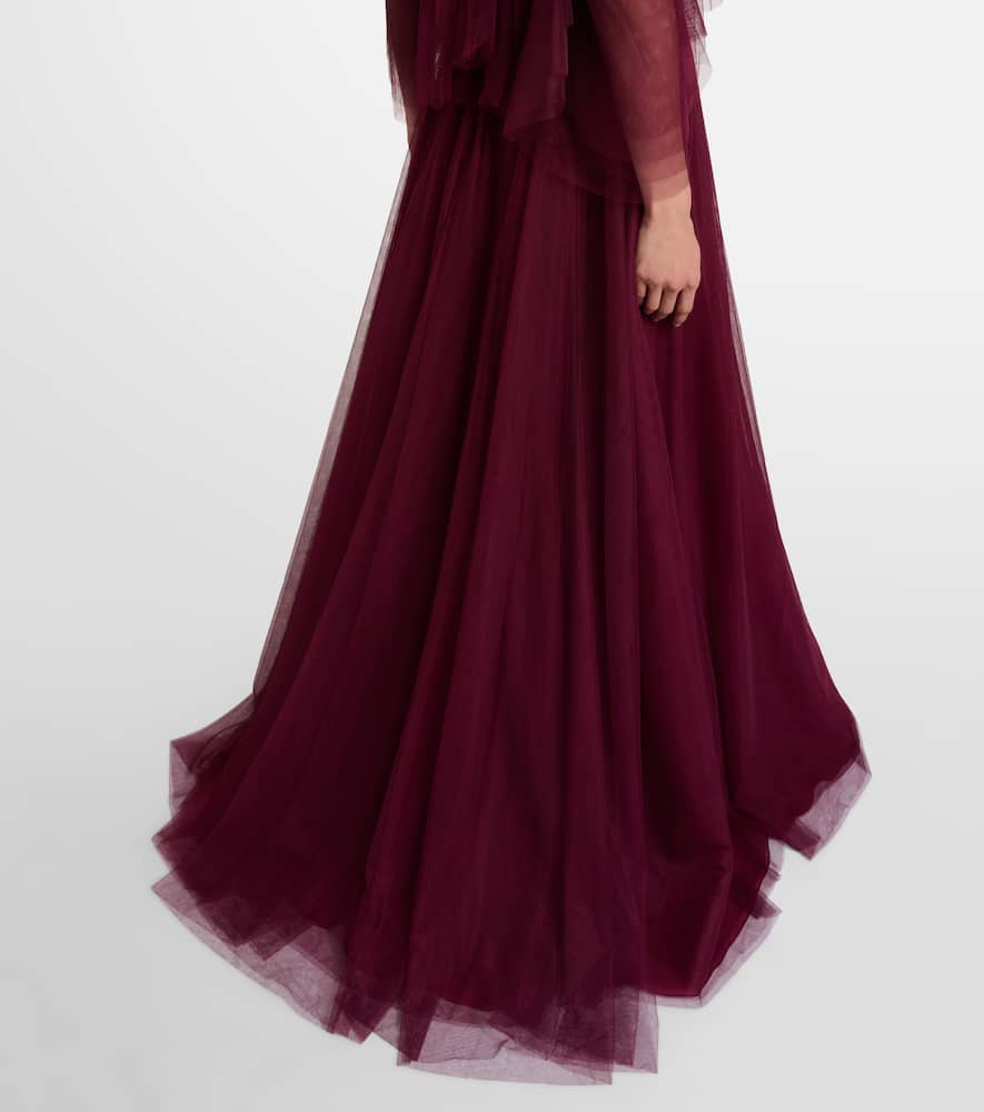 Costarellos Embellished Off-shoulder Tulle Gown In Burgundy