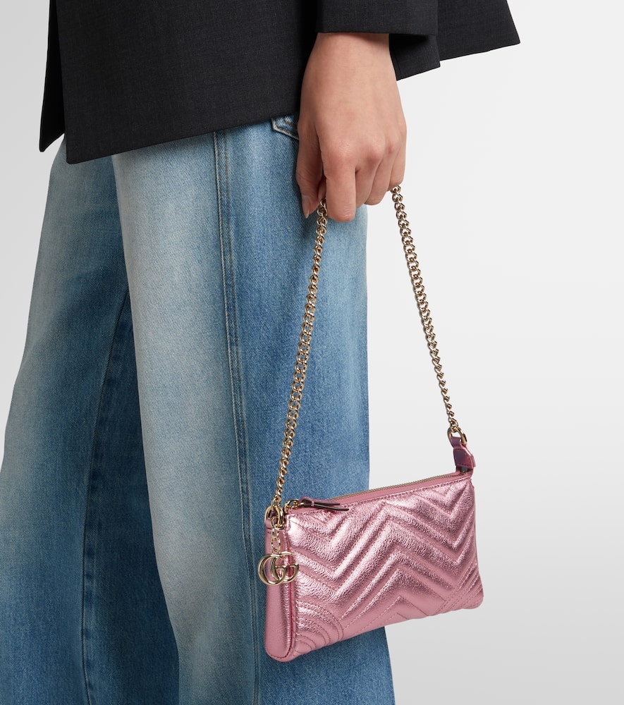Gucci Gg Marmont Mini Leather Shoulder Bag In Pink