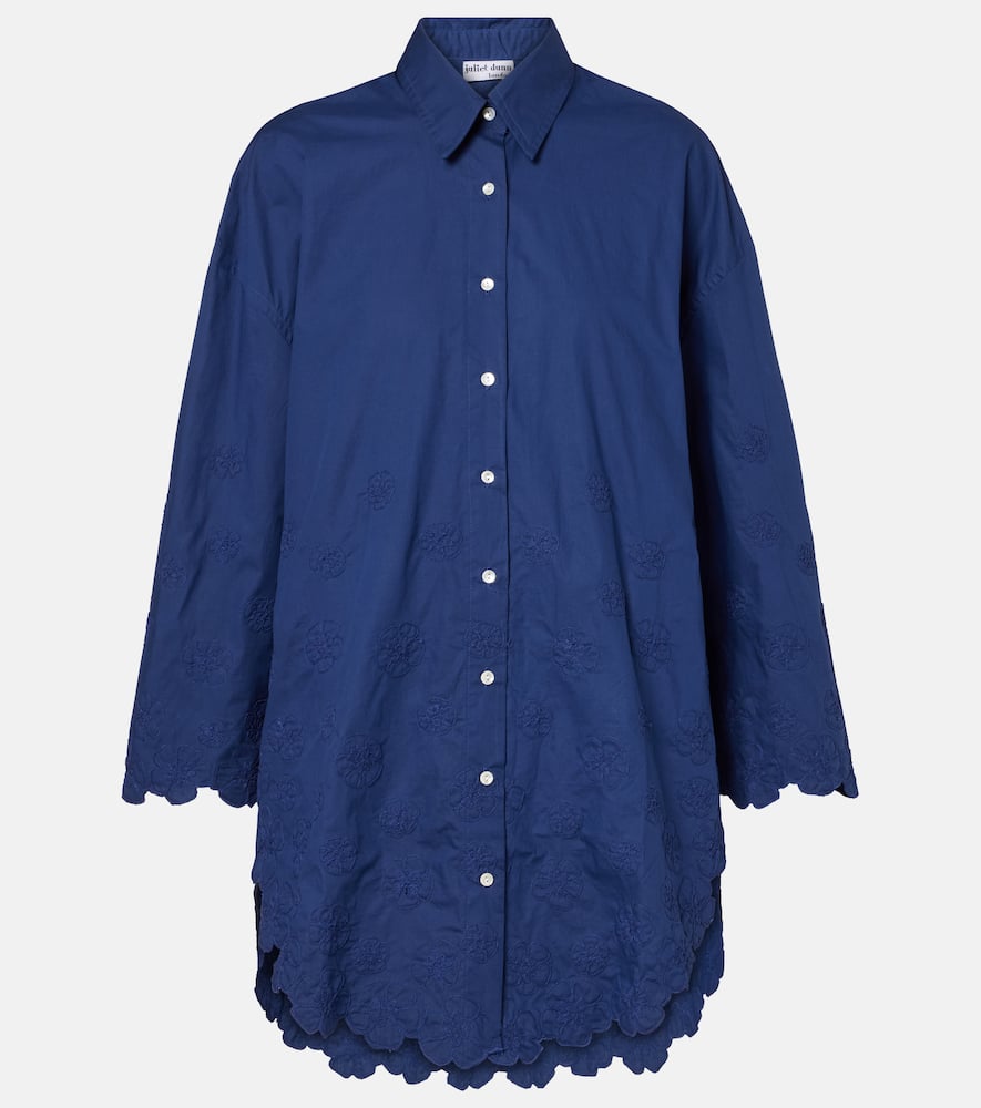 Juliet Dunn Floral Cotton Poplin Shirt Dress In Blue