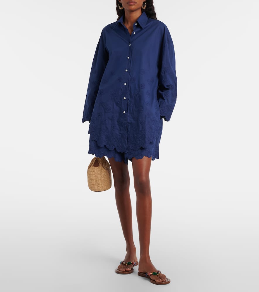 Juliet Dunn Floral Cotton Poplin Shirt Dress In Blue