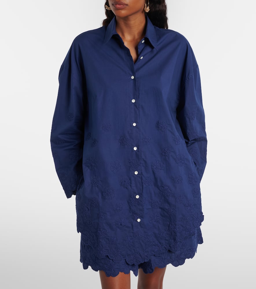 Juliet Dunn Floral Cotton Poplin Shirt Dress In Blue