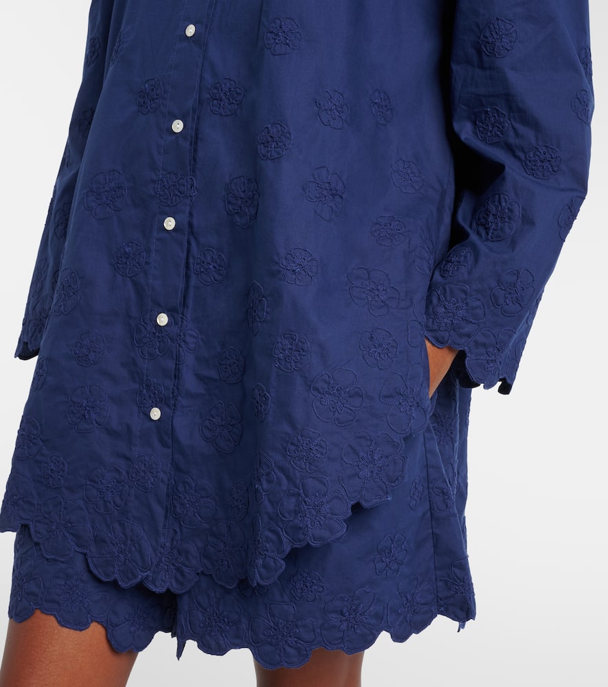 Juliet Dunn Floral Cotton Poplin Shirt Dress In Blue