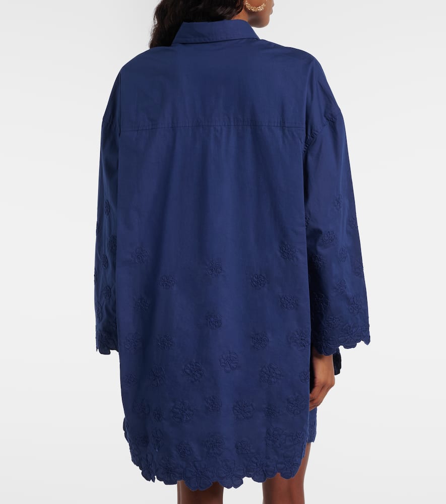 Juliet Dunn Floral Cotton Poplin Shirt Dress In Blue