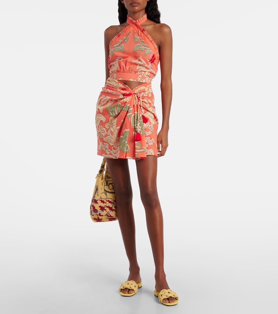 Poupette St Barth Tilda Gathered Printed Cotton Miniskirt In Orange