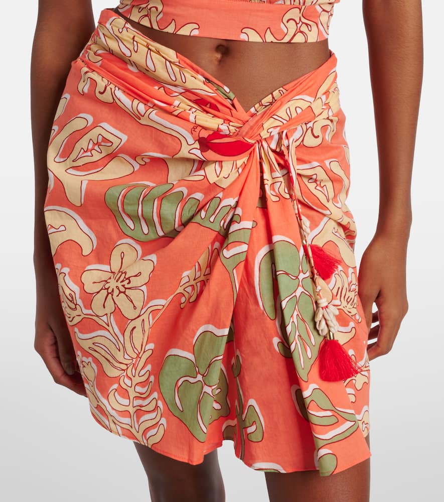 Poupette St Barth Tilda Gathered Printed Cotton Miniskirt In Orange
