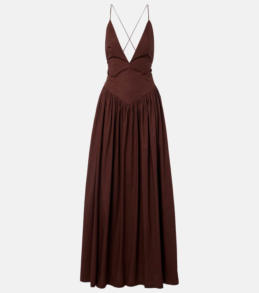 Adriana Degreas Open-back Cotton Maxi Dress In Brown