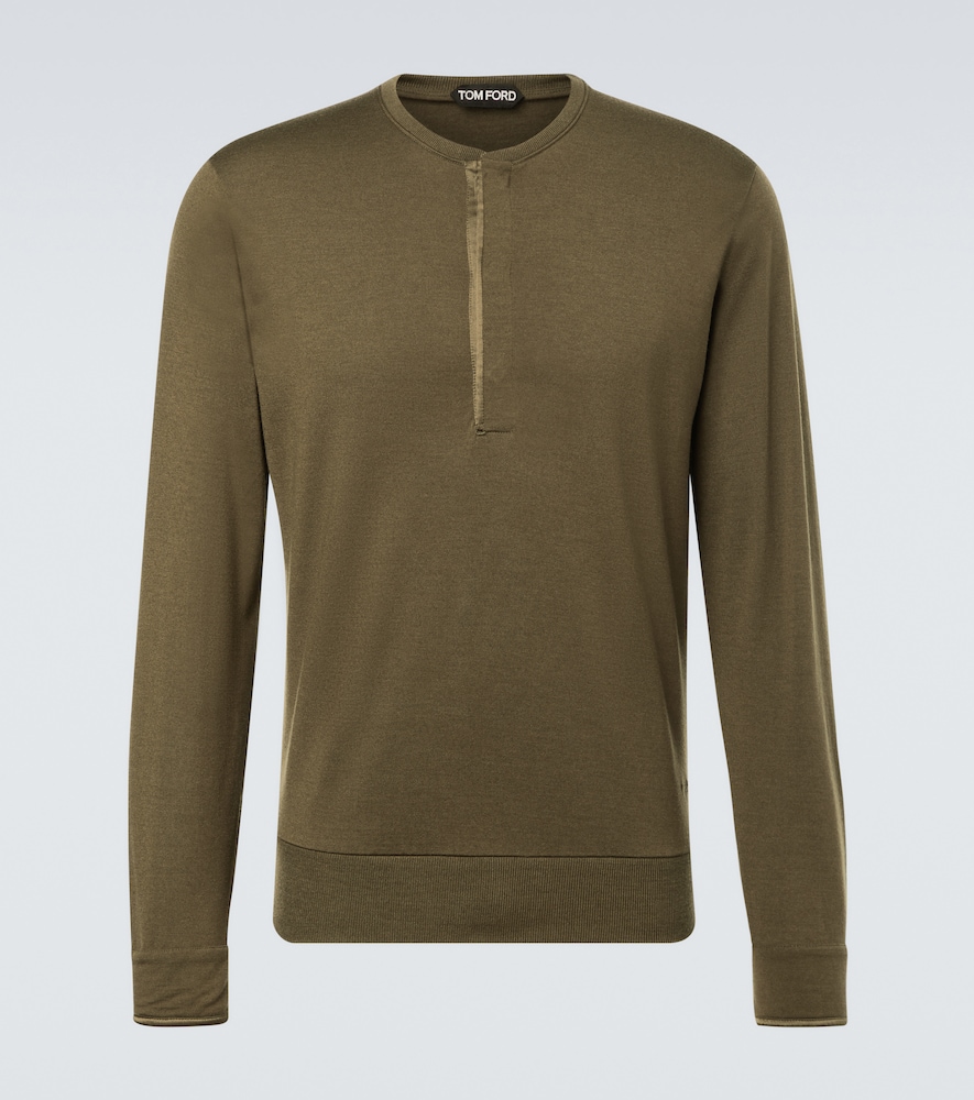 Camicia Henley in lana, cashmere e seta