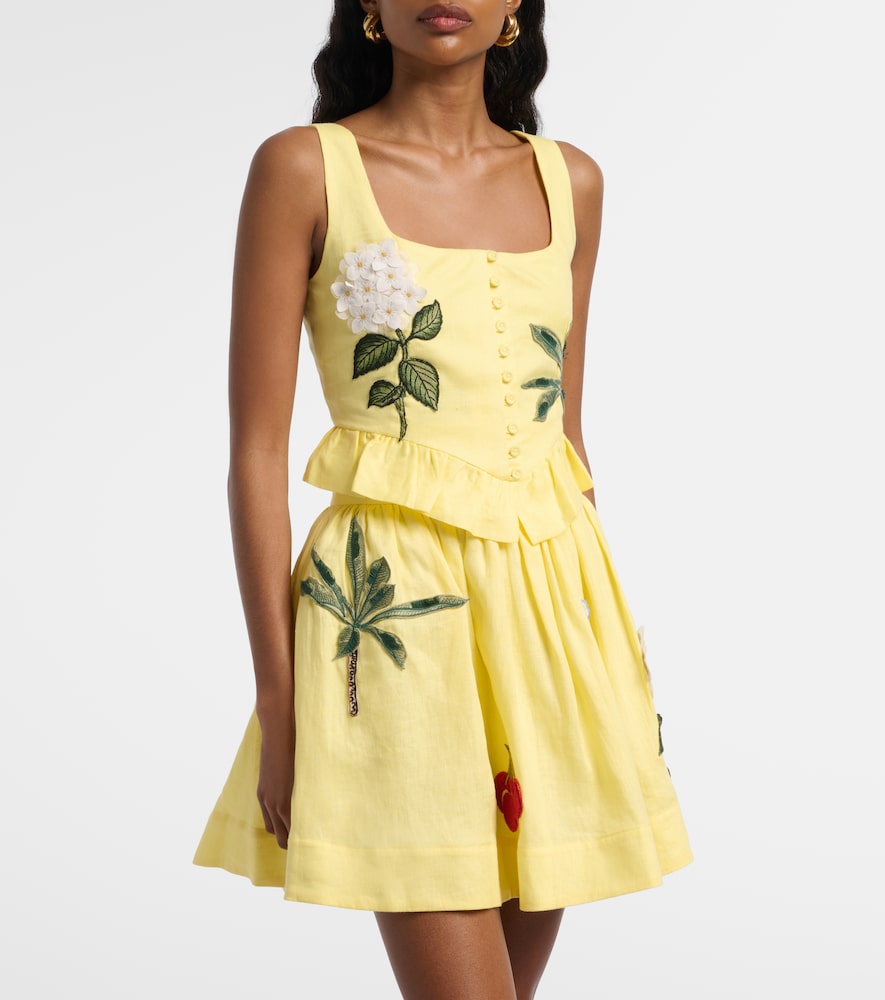 Agua by Agua Bendita Eslabón floral-appliqué linen crop top