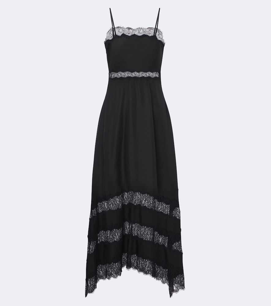 Abito midi Coco in twill di seta con pizzo