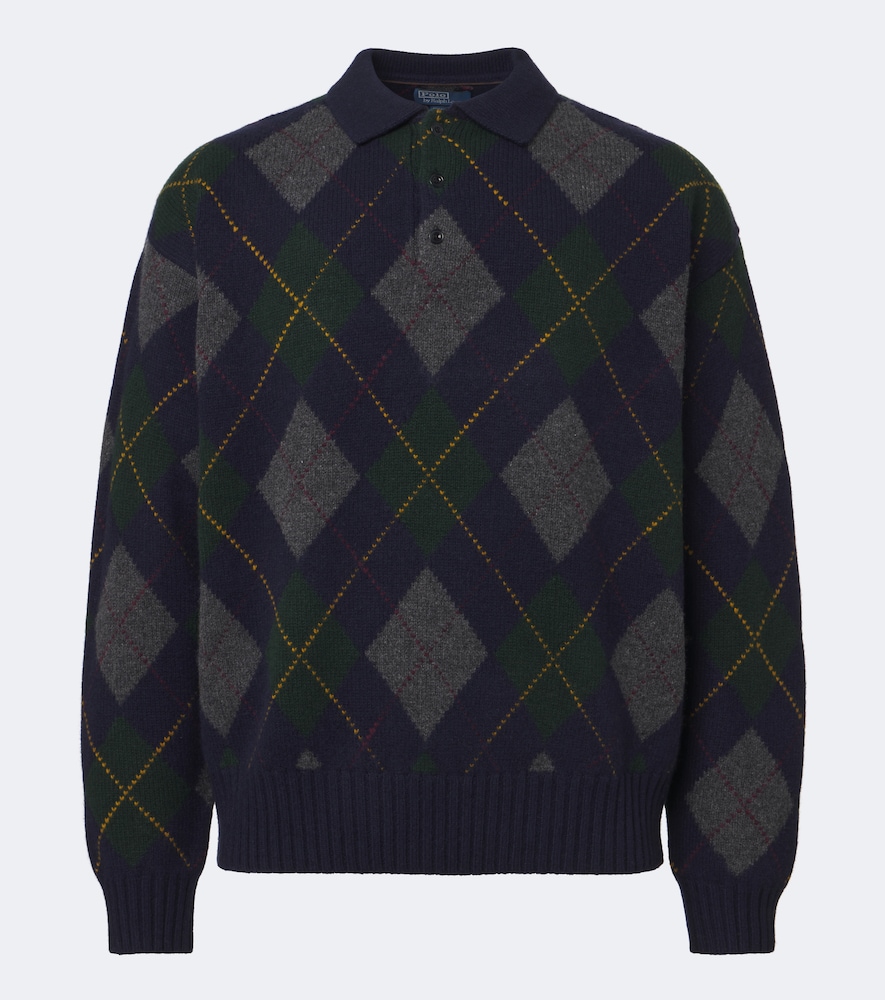 Pullover polo Argyle in lana e mohair