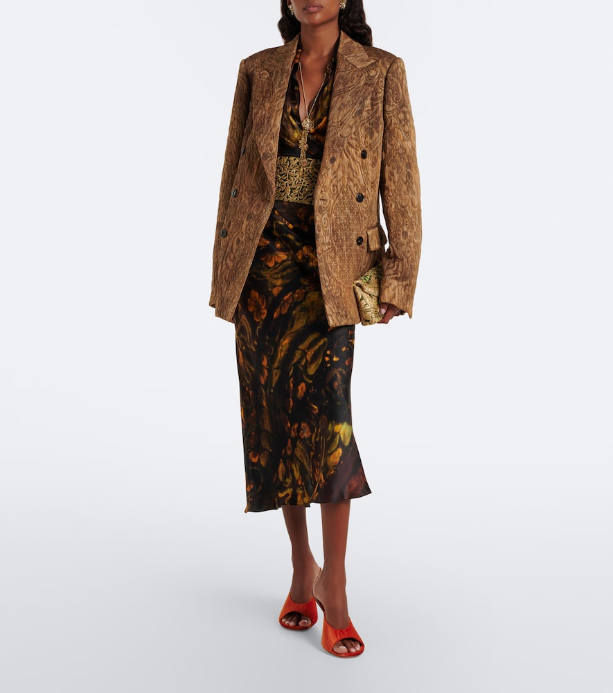 Draped Floral Silk Satin Wrap Top