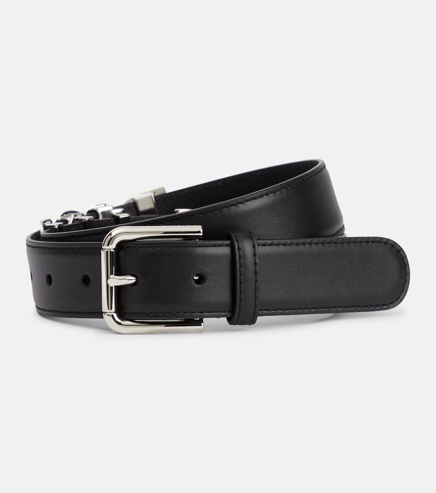 Dolce & Gabbana X Kim Logo Leather Belt In Nero/palladio