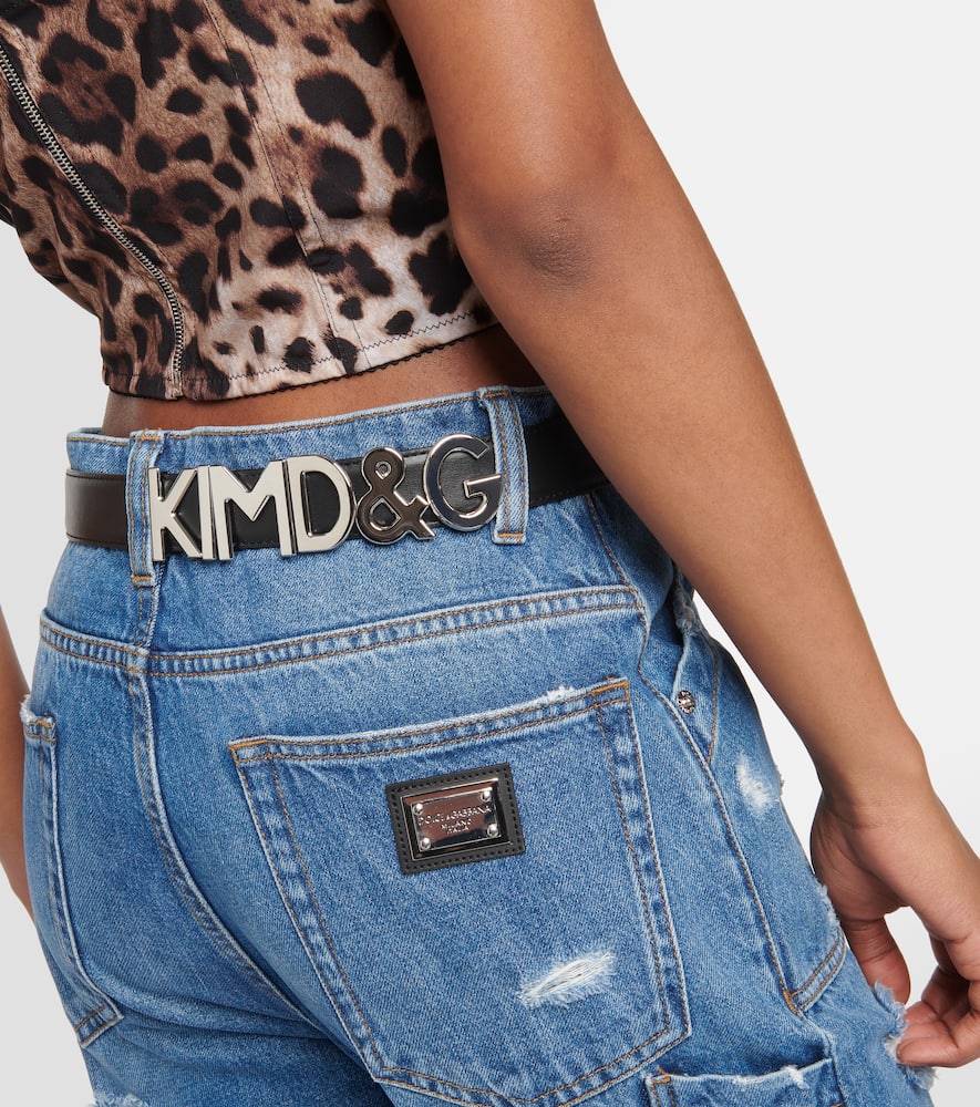 Dolce & Gabbana X Kim Logo Leather Belt In Nero/palladio