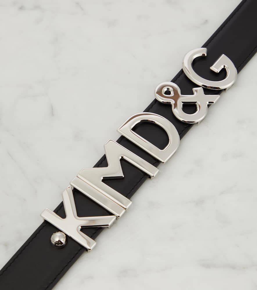 Dolce & Gabbana X Kim Logo Leather Belt In Nero/palladio