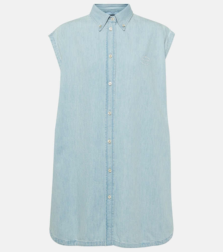 Prada Oversized Denim Shirt Dress In Blue