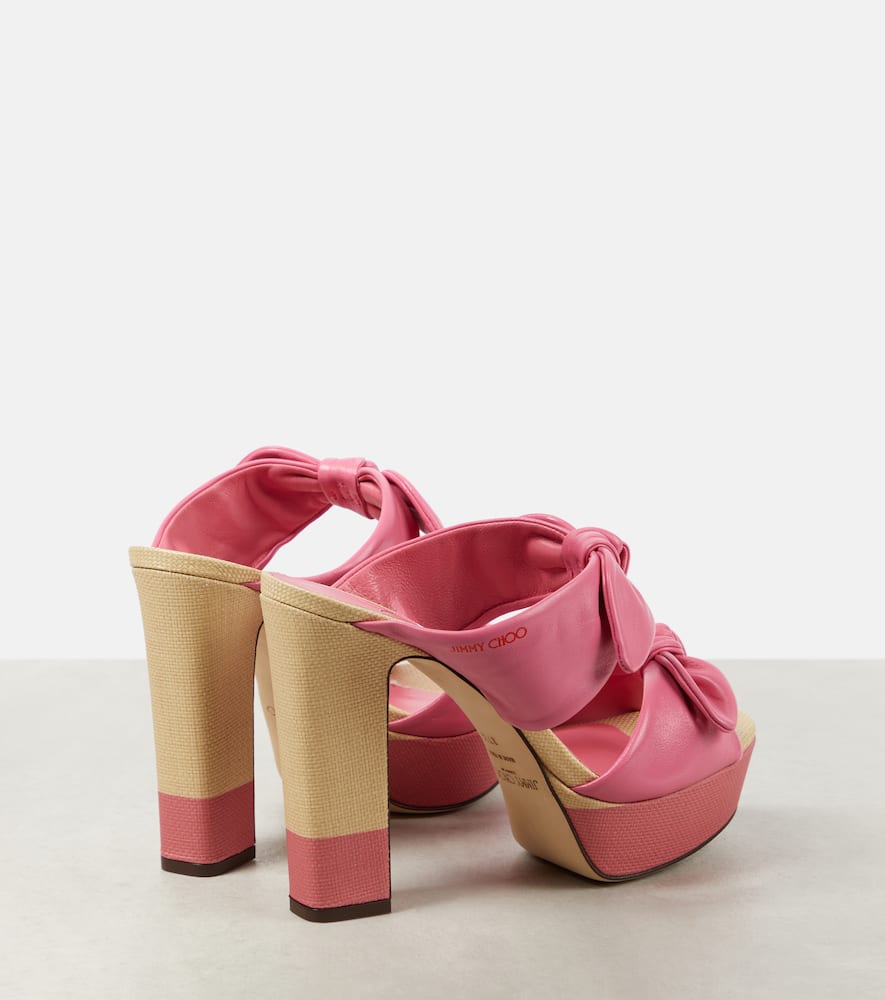 Shop Jimmy Choo Rua 120 Leather And Raffia Platform Sandals In Pink