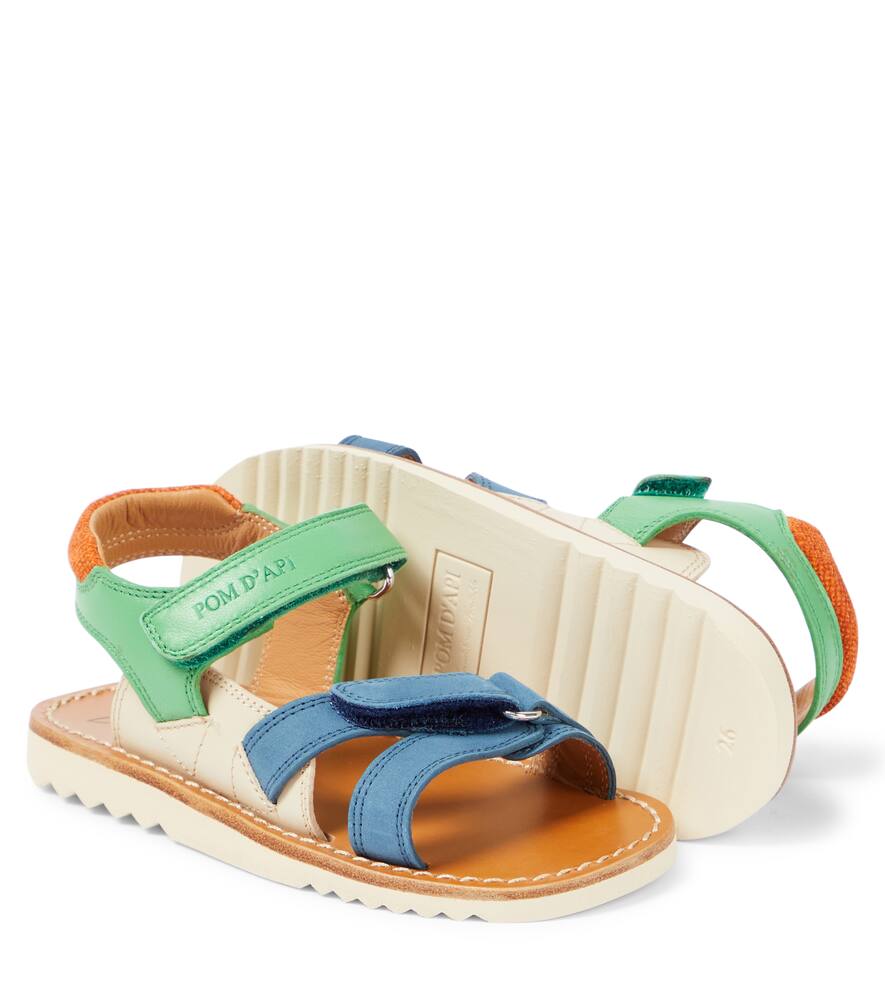 Pom D'api Waff Jimmy Leather Sandals In Nubuck - Nappa Denim-vert