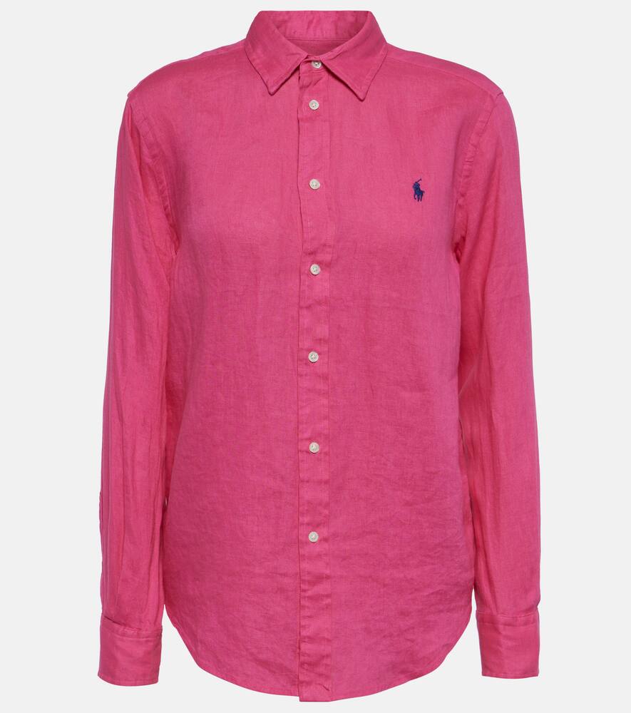 Shop Polo Ralph Lauren Logo Linen Shirt In Pink