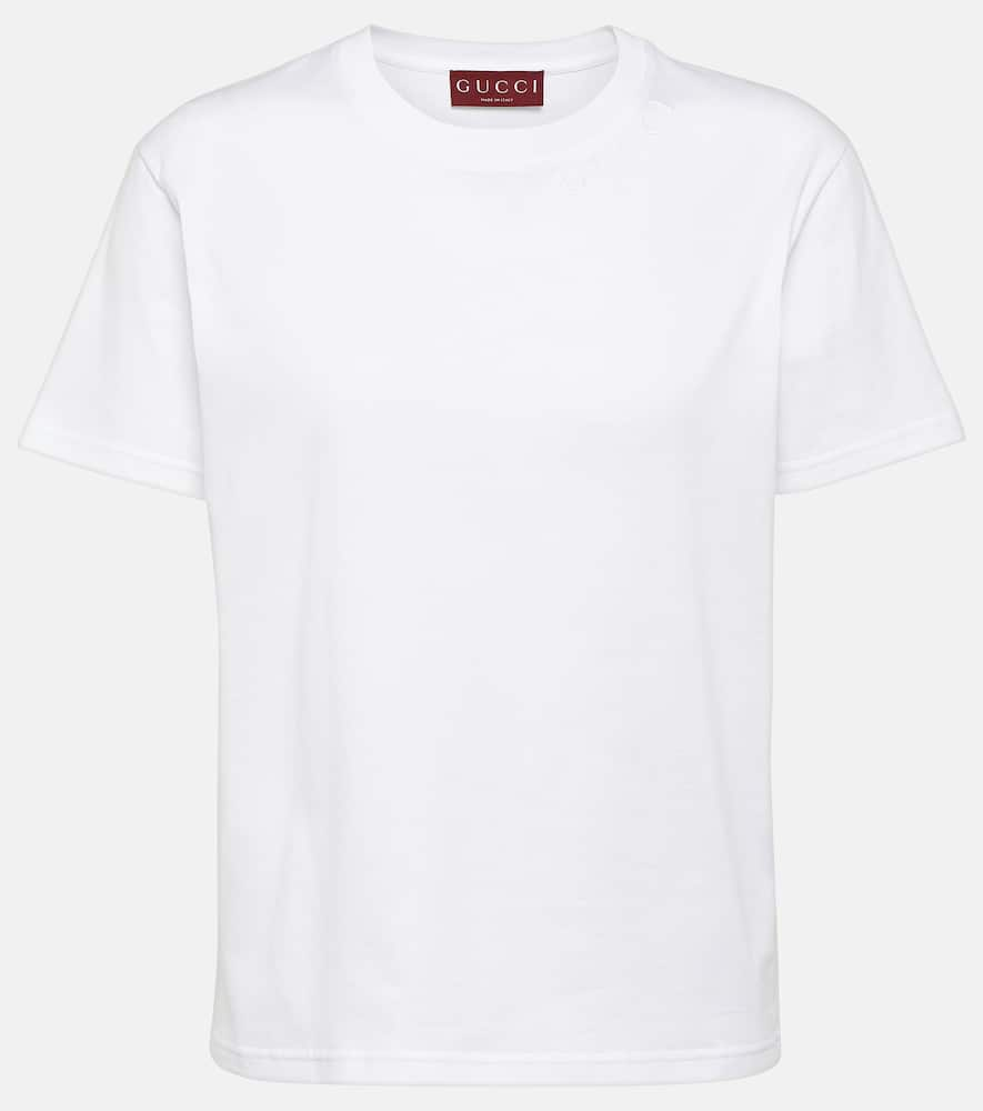 Shop Gucci Embroidered Cotton Jersey T-shirt In White