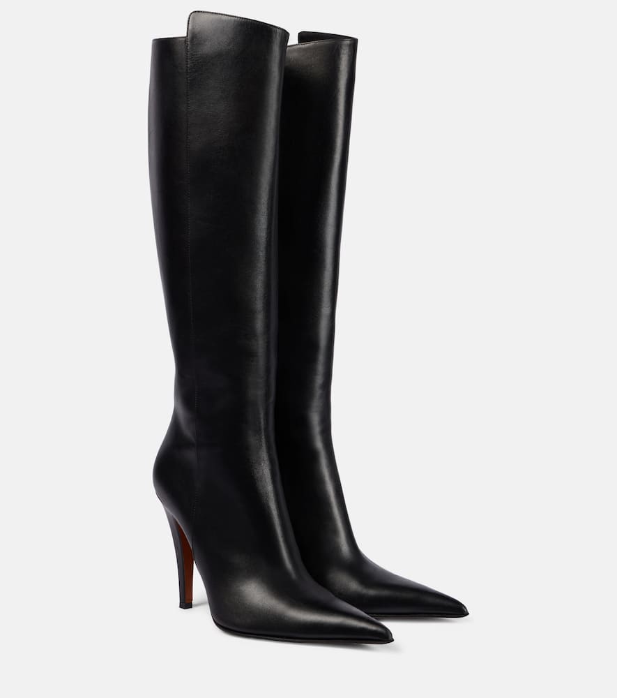 Alexander Mcqueen Birdee Leather Knee-high Boots In Black