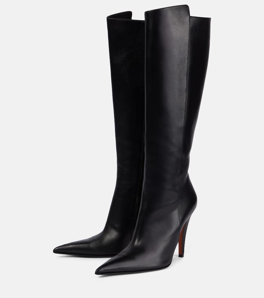 Alexander Mcqueen Birdee Leather Knee-high Boots In Black