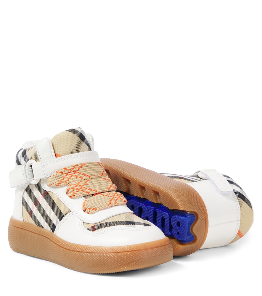  Burberry Kids Burberry Kids Burberry Check Leather And Canvas Sneakers 