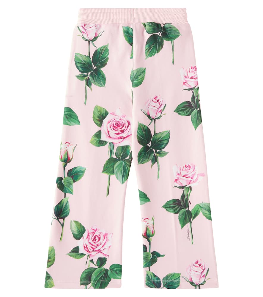 Dolce & Gabbana Girl's Rose-print Wide Leg Pants In Pink