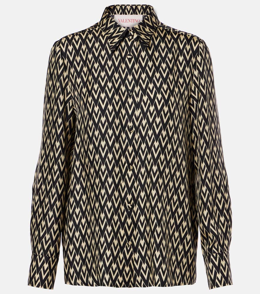 Valentino Toute La V Twill Button-down Shirt In Black