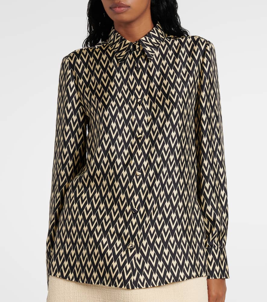 Valentino Toute La V Twill Button-down Shirt In Black