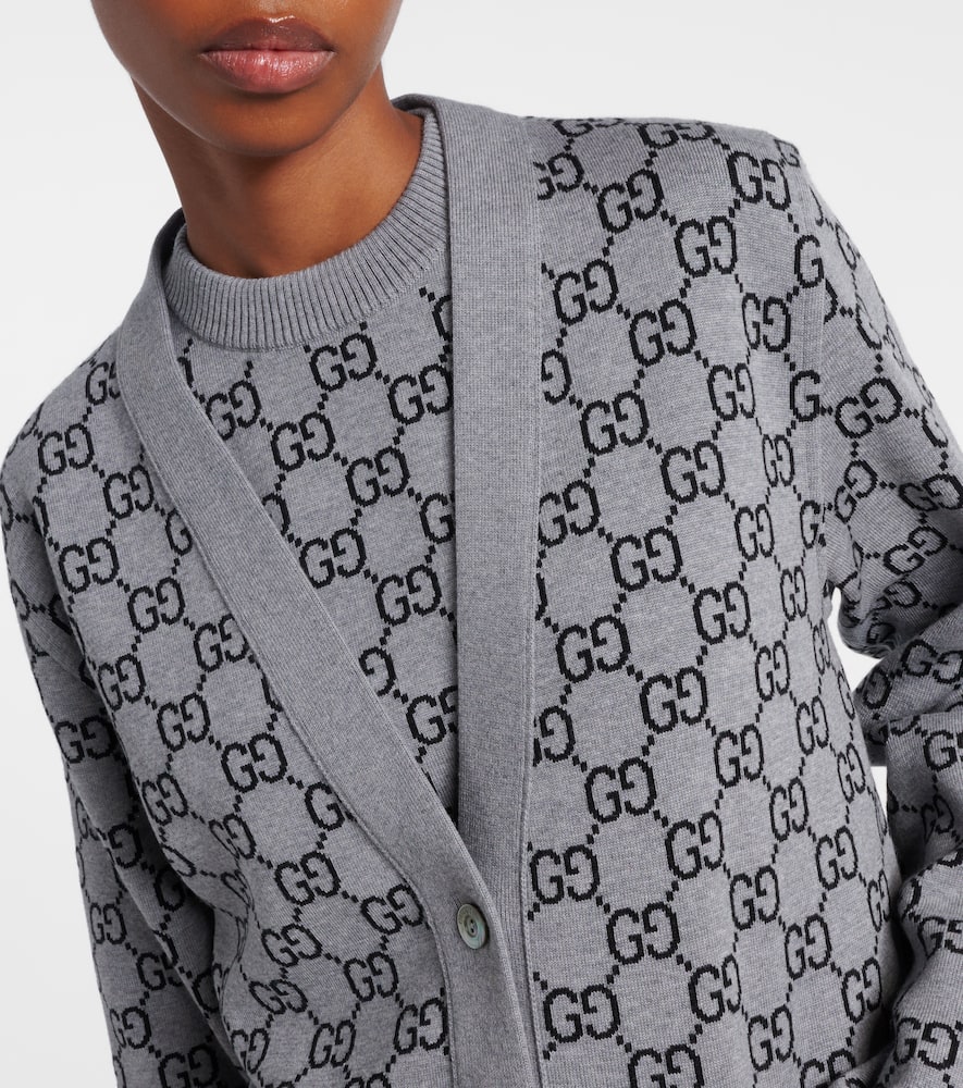 Gucci Wool Jacquard Cardigan With Gg Shadow In Gray