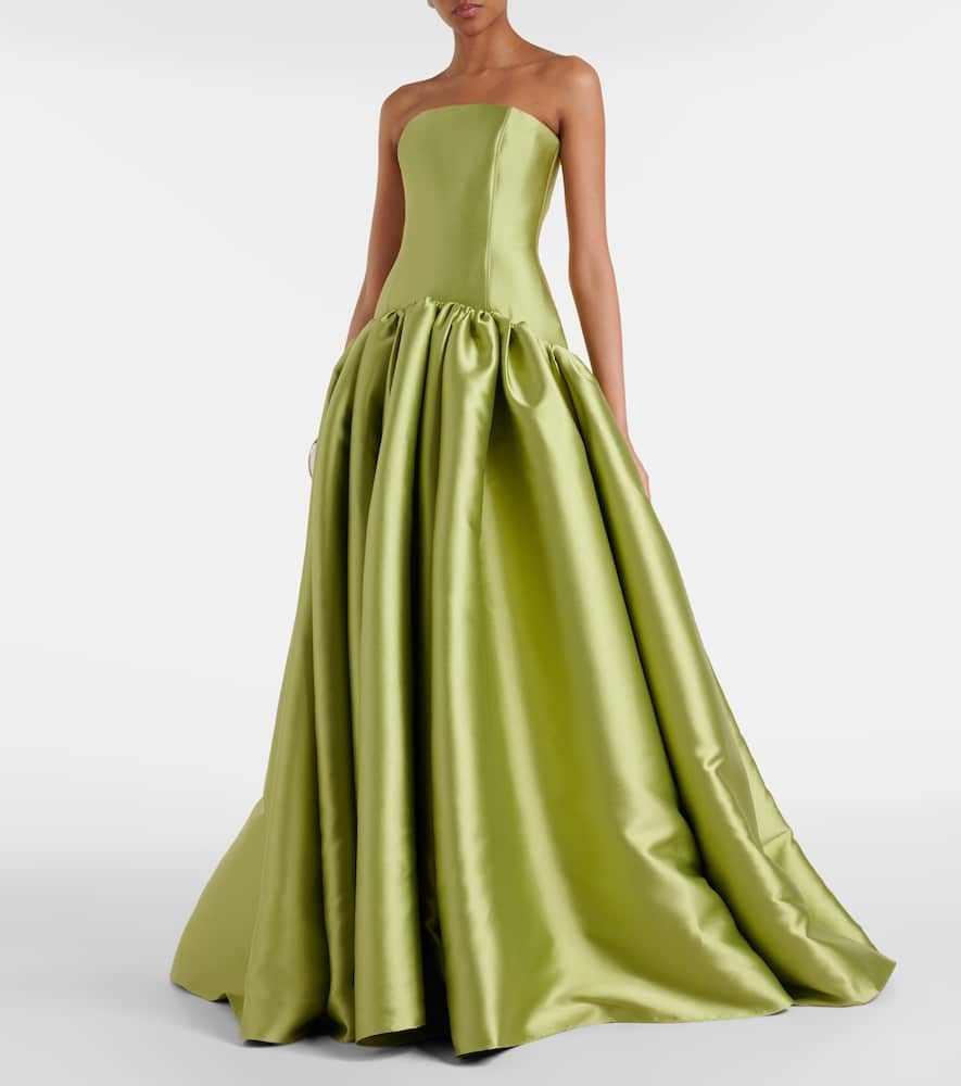 Solace London Cassias Bandeau Satin Gown In Green