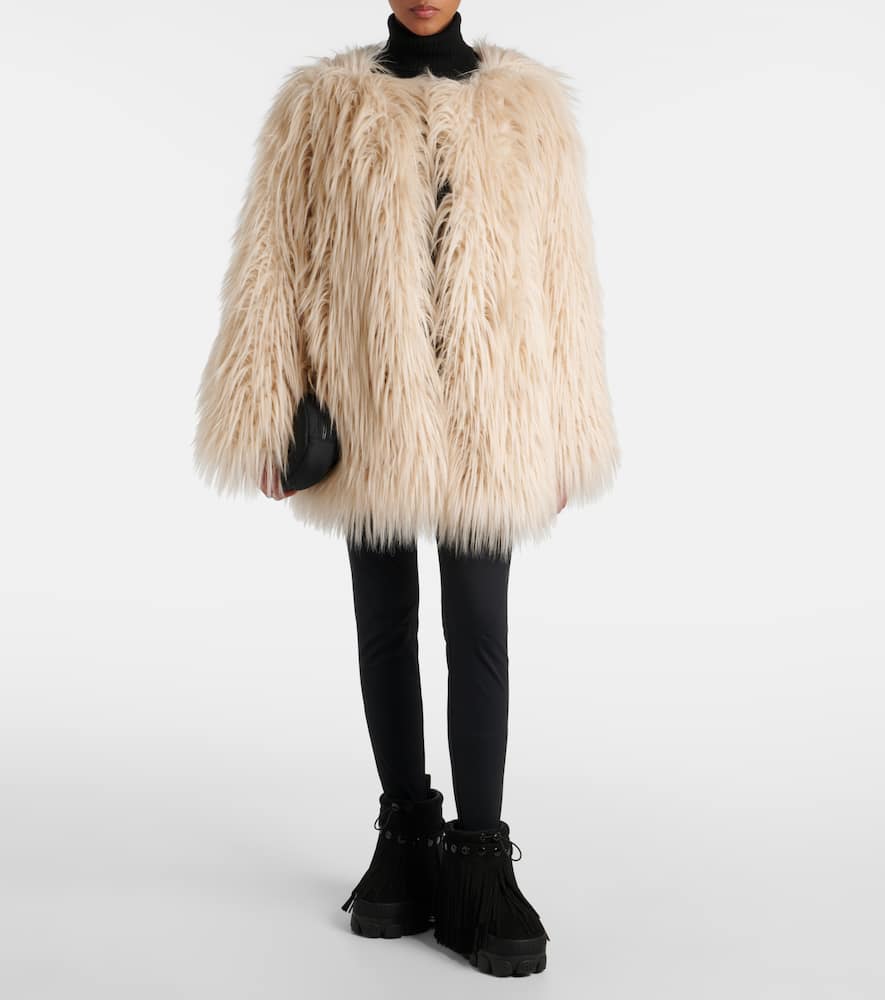 Goldbergh Long Faux Fur Jacket Side Pockets In Neutral
