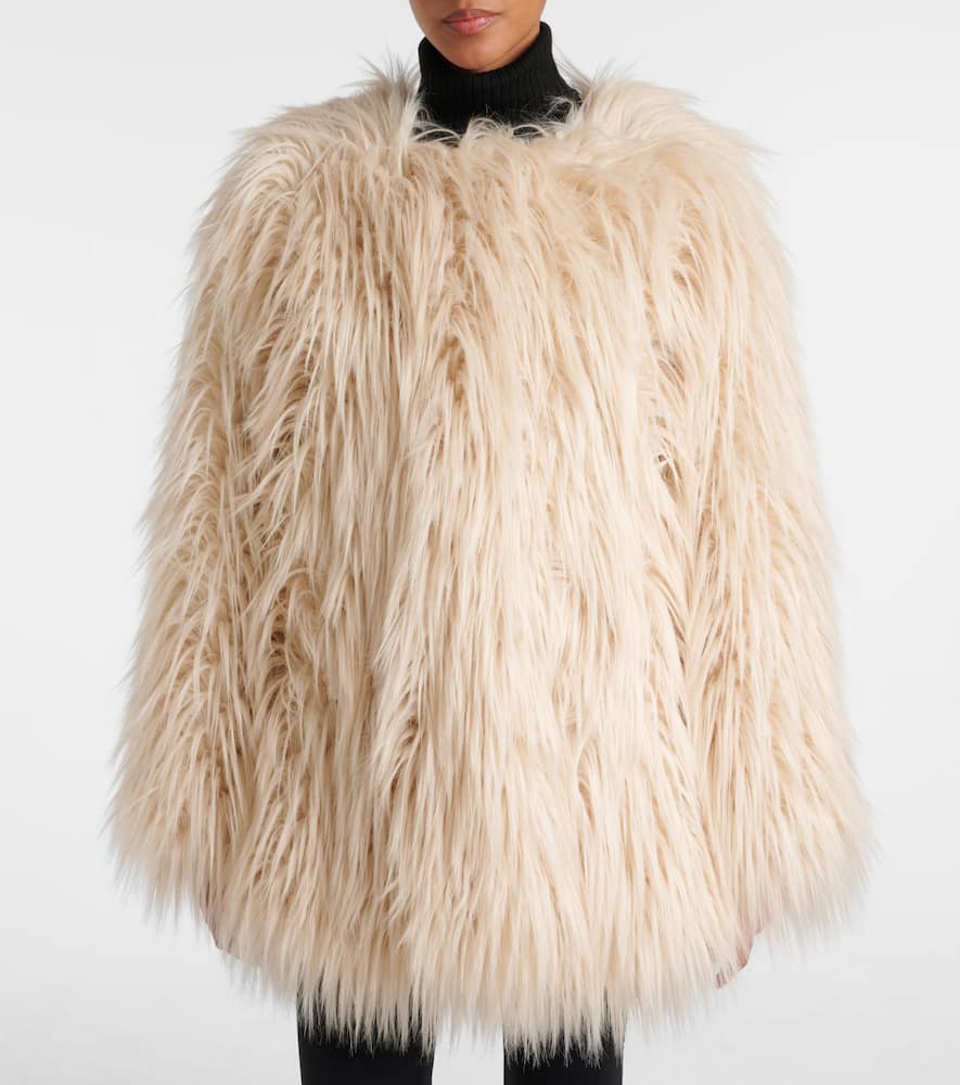 Goldbergh Long Faux Fur Jacket Side Pockets In Neutral