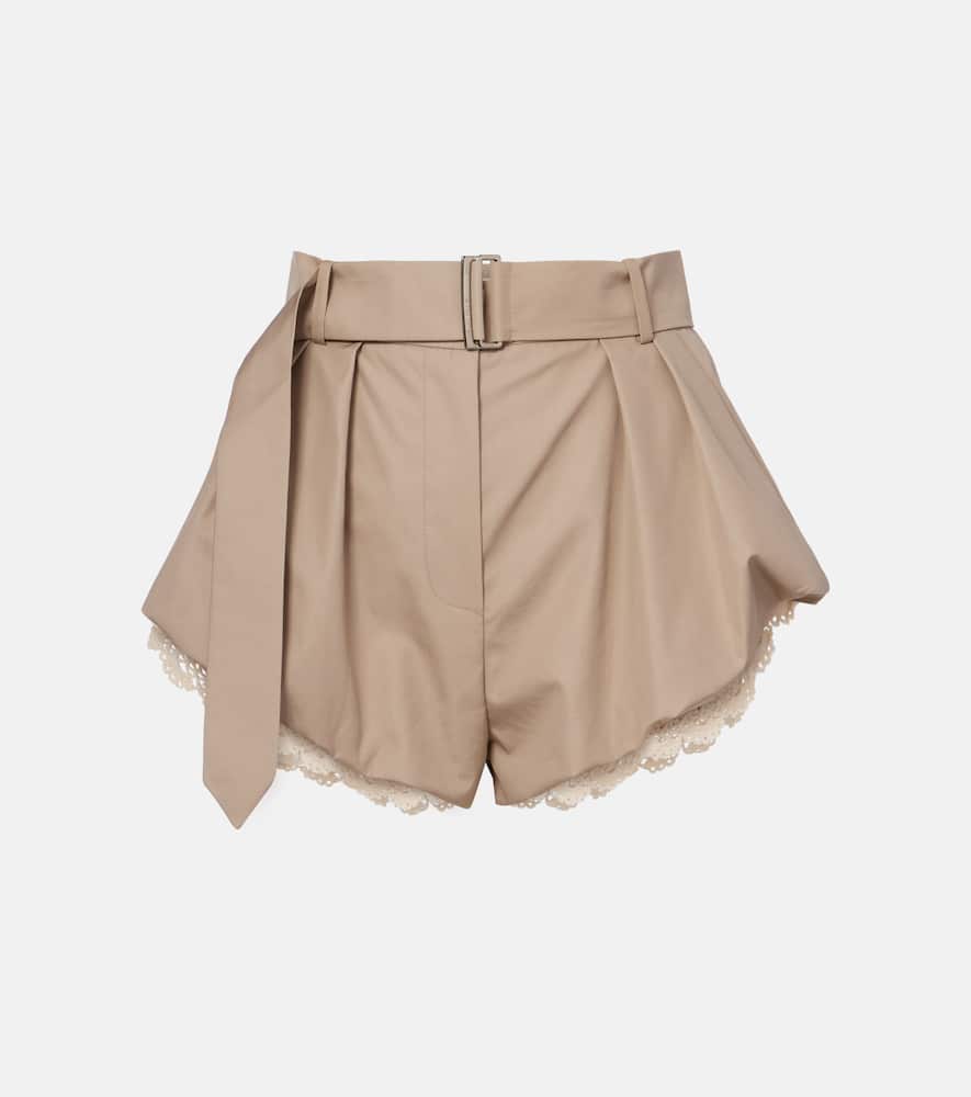 Magda Butrym Belted Crochet-trimmed Cotton Micro Shorts In Brown