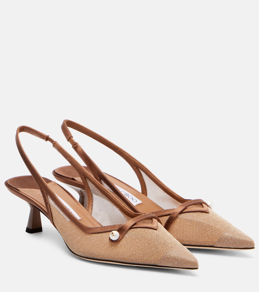 Jimmy Choo Amita 45 leather-trimmed slingback pumps - Women's Shoes