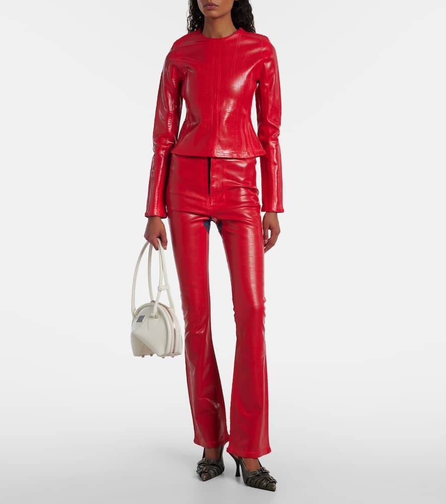 Acne Studios Porto Distressed Cotton-blend Flared Pants In Red