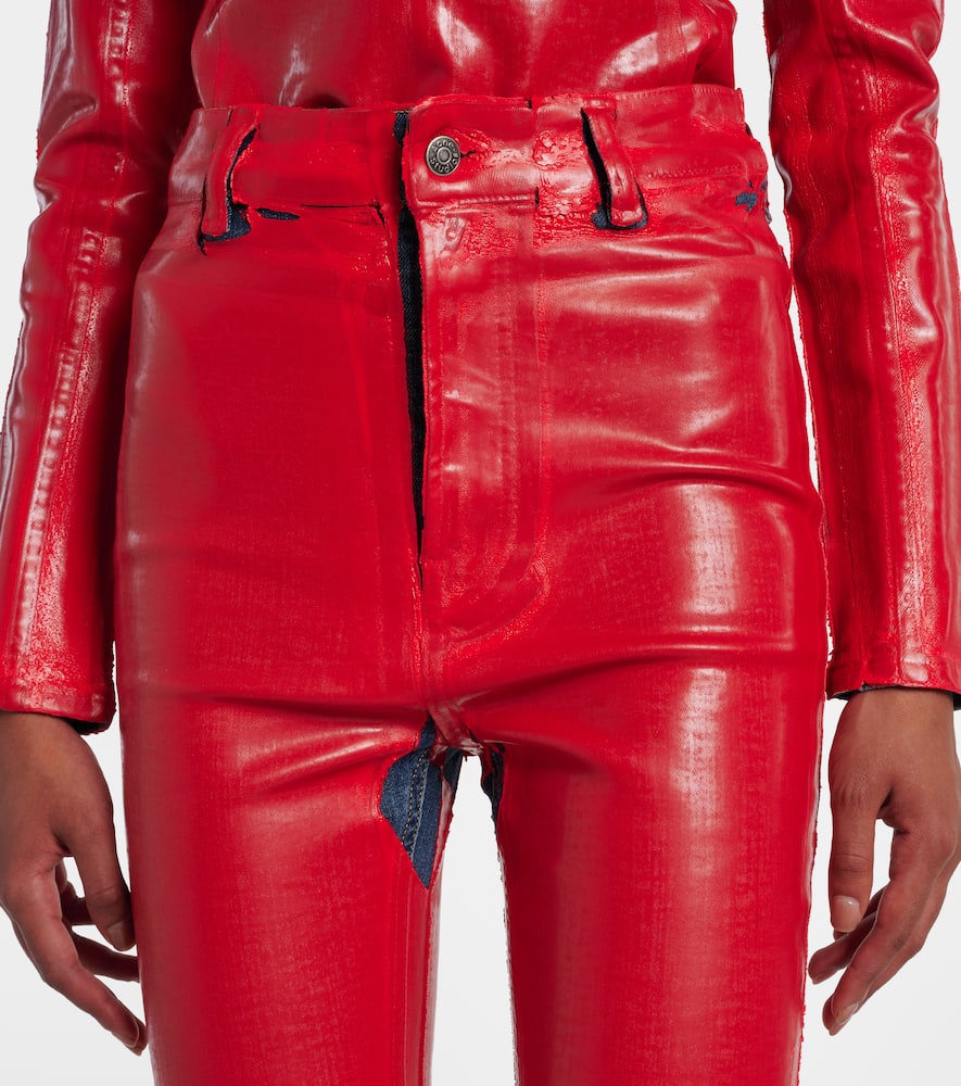 Acne Studios Porto Distressed Cotton-blend Flared Pants In Red