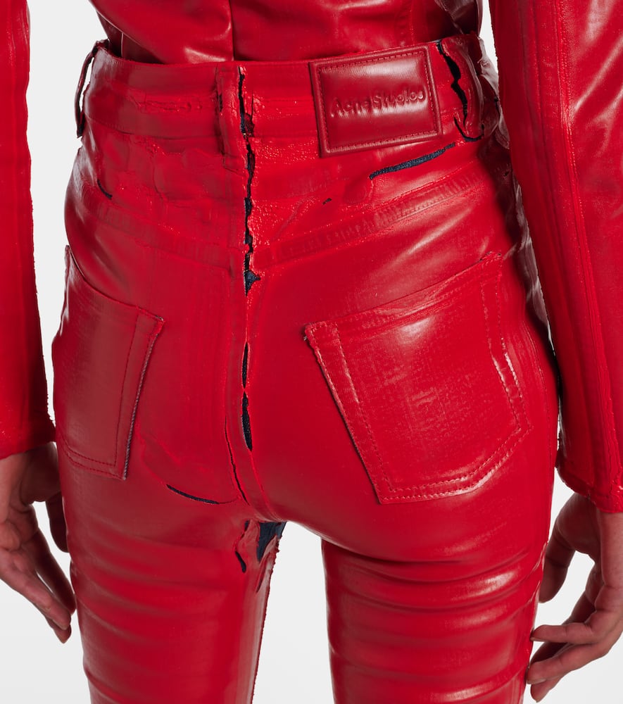 Acne Studios Porto Distressed Cotton-blend Flared Pants In Red