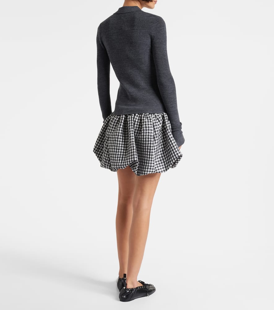 Ganni Argyle Wool Polo Sweater In Gray