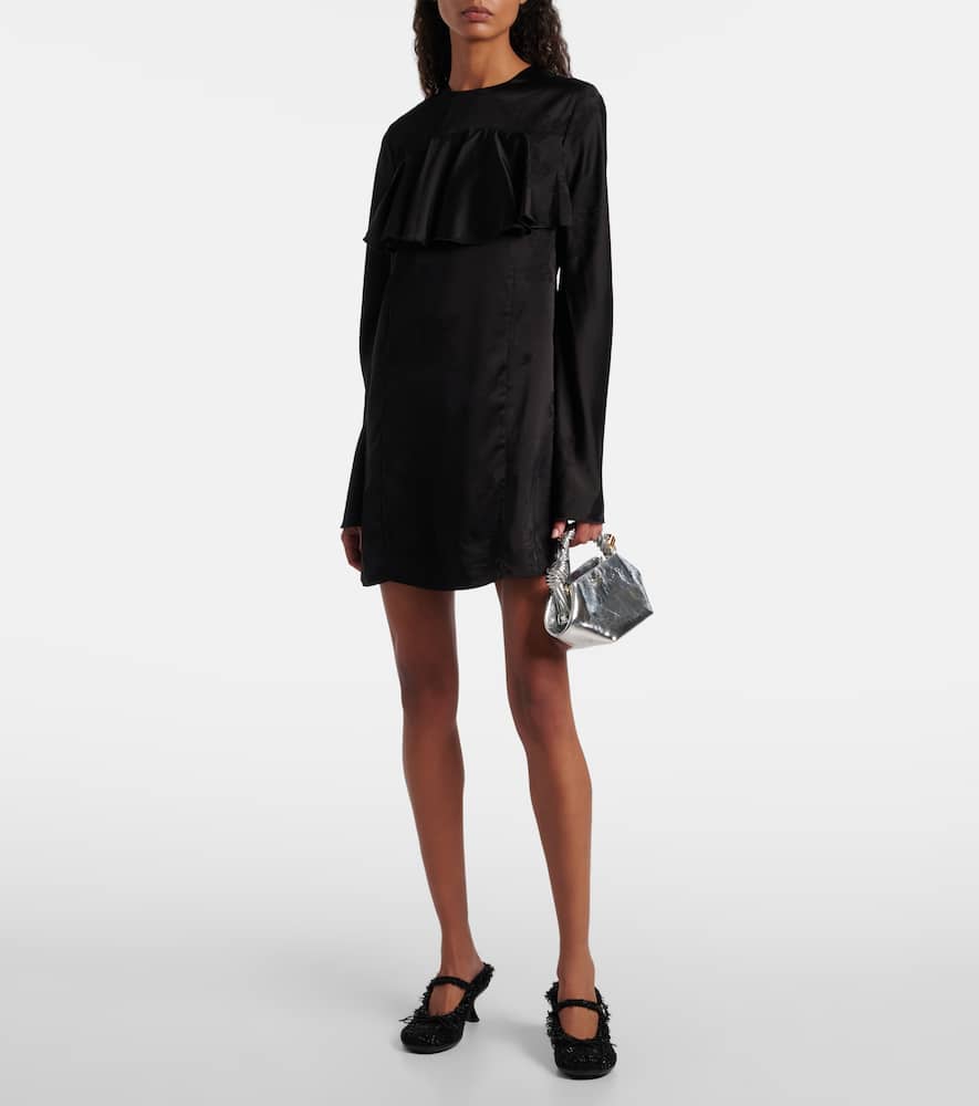 Ganni Open-back Ruffled Minidress In Black