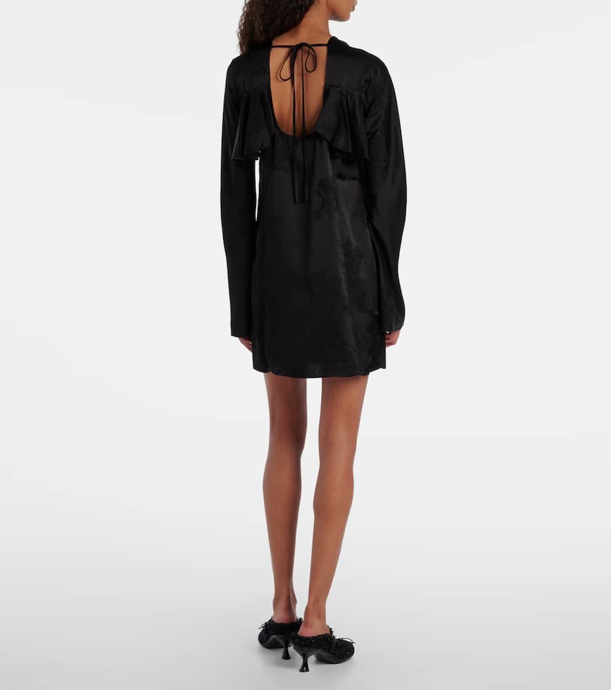 Ganni Open-back Ruffled Minidress In Black