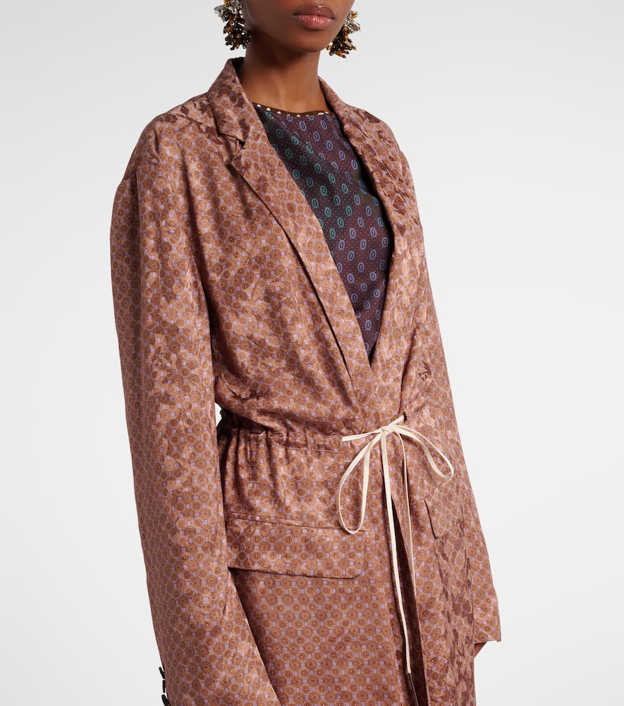 Dries Van Noten Printed Wrap Coat In Brown
